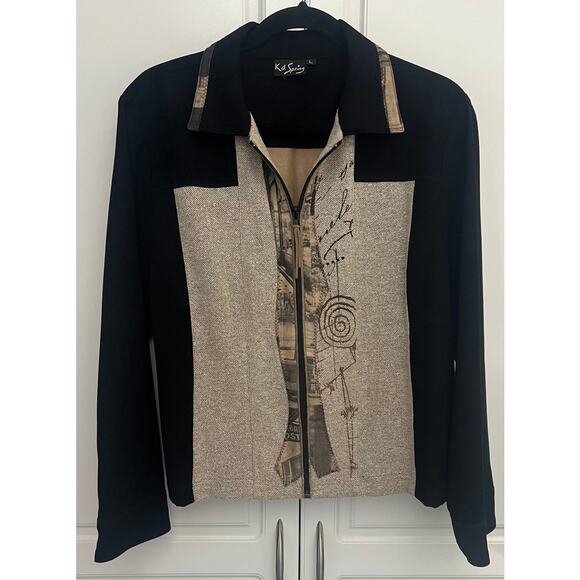 K.d. Spring Women's Zip Front Mixed Media Jacket Black/Tan Size L - Picture 1 of 10